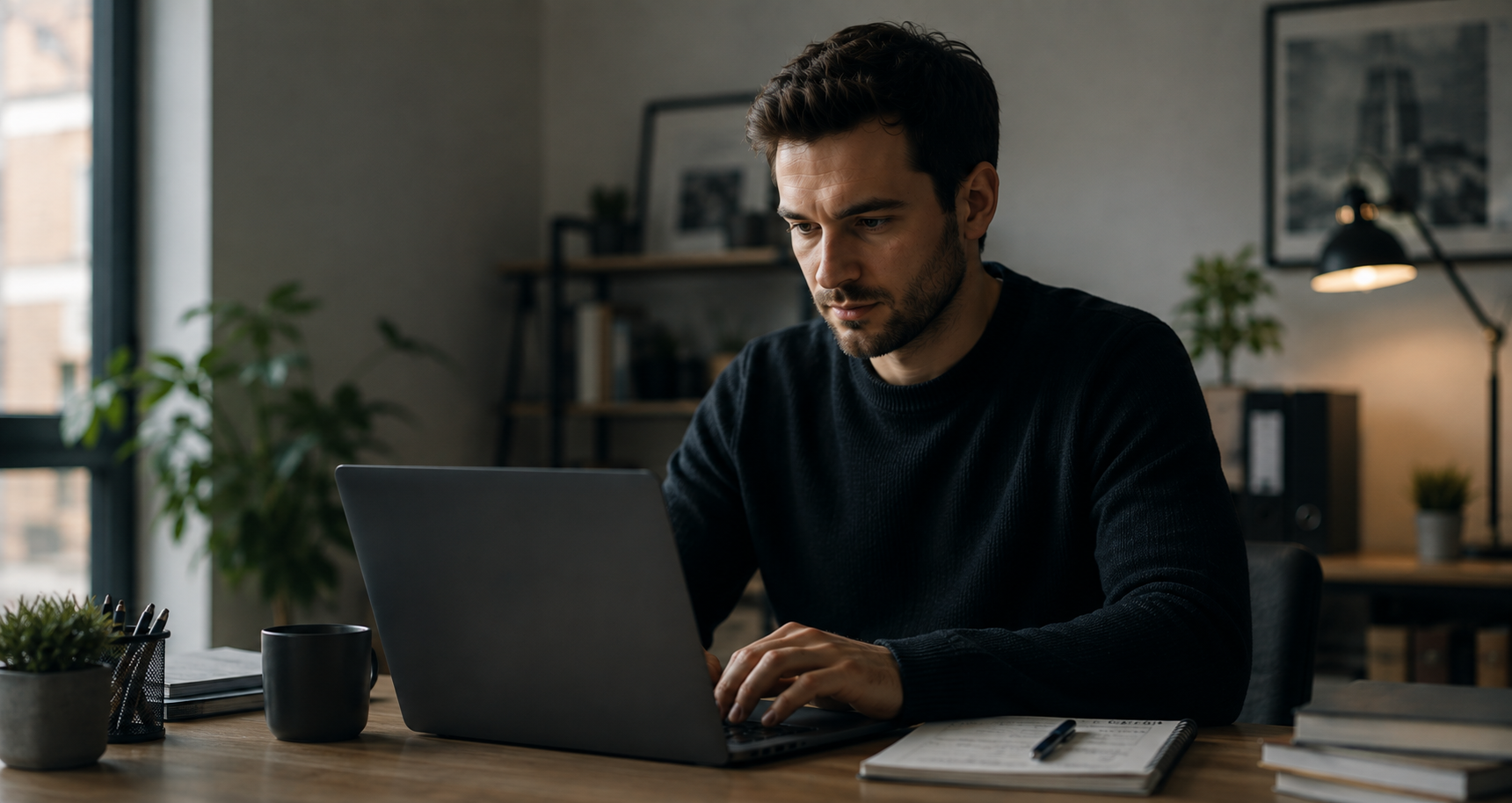 Artisan travaillant sur son ordinateur portable dans son bureau